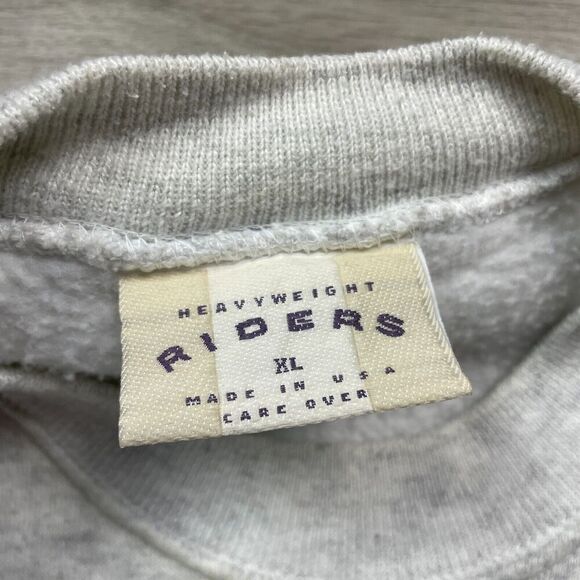 Vintage Sweatshirt Mens Extra Large Gray Riders 90s Black Fleece - Picture 5 of 11